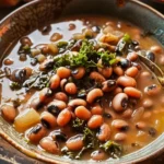 Southern black-eyed peas dish garnished with herbs and spices