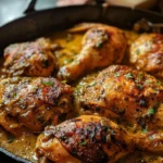 Delicious Southern Smothered Chicken with creamy gravy and herbs