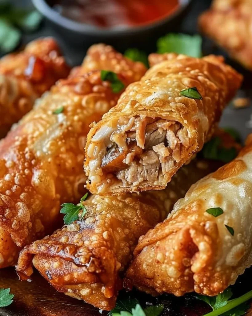 Southern-style BBQ egg rolls with crispy exterior and savory filling.