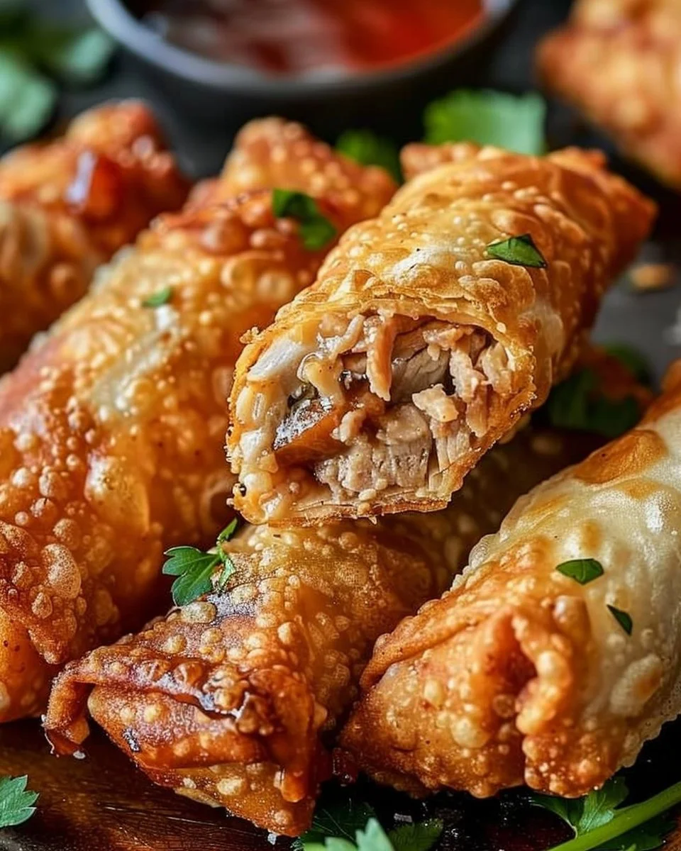 Southern-style BBQ egg rolls with crispy exterior and savory filling.