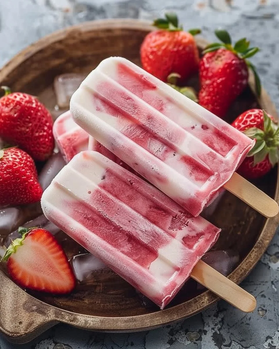 Strawberry Cream Popsicles 2 Strawberry Cream Popsicles