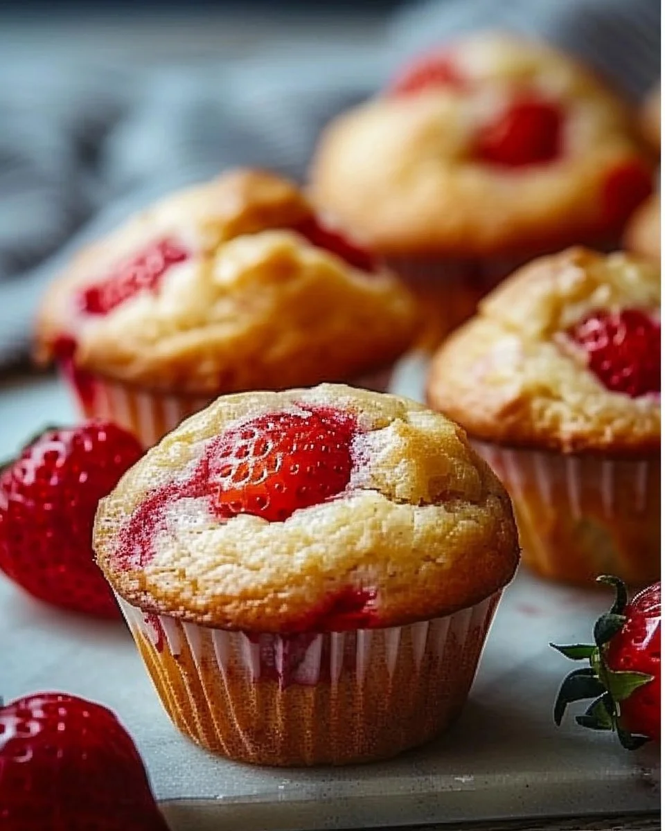 Freshly baked strawberry yogurt mini muffins on a cooling rack