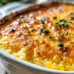 Delicious Sweet Corn Pudding Casserole served in a baking dish