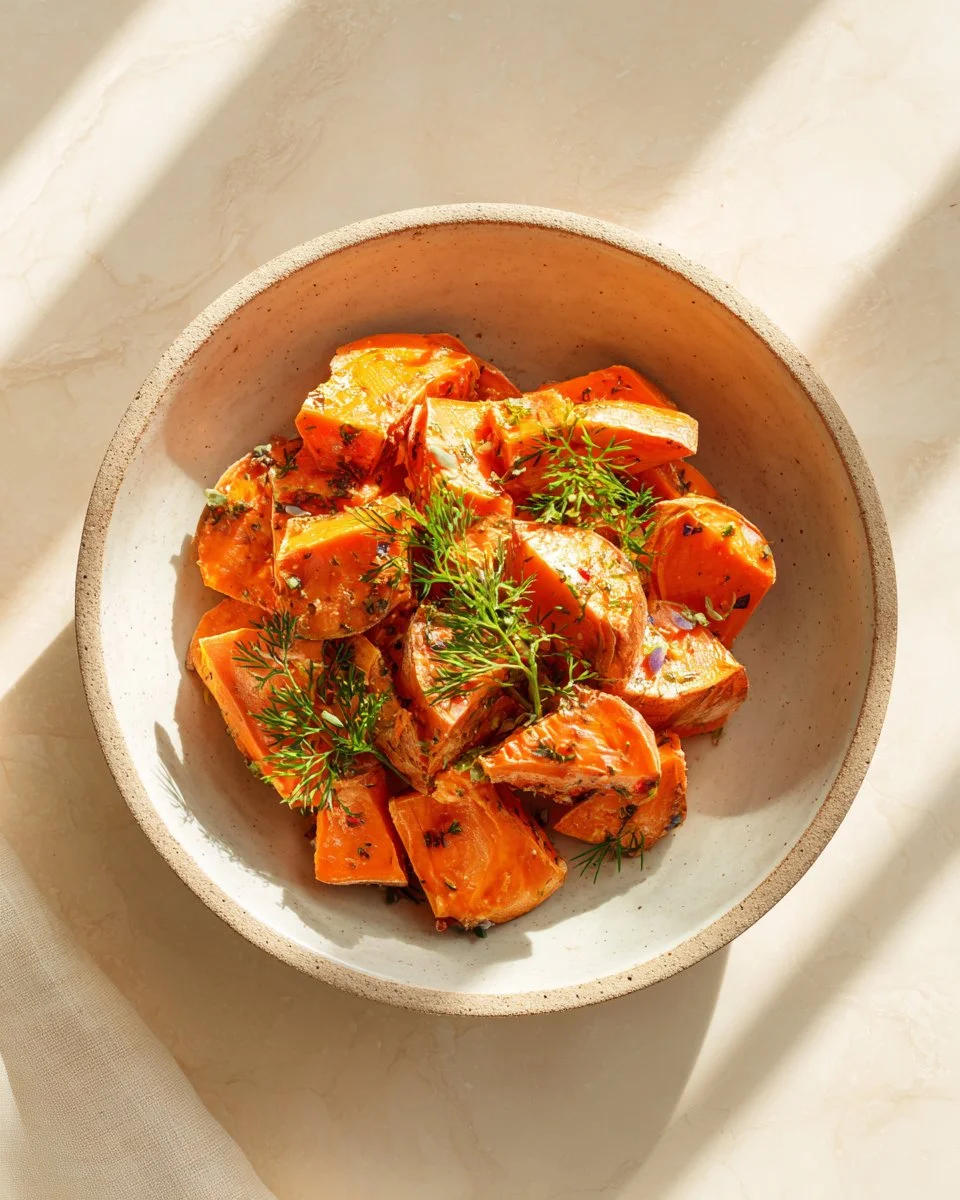 Colorful and nutritious sweet potato salad featuring fresh vegetables and dressing