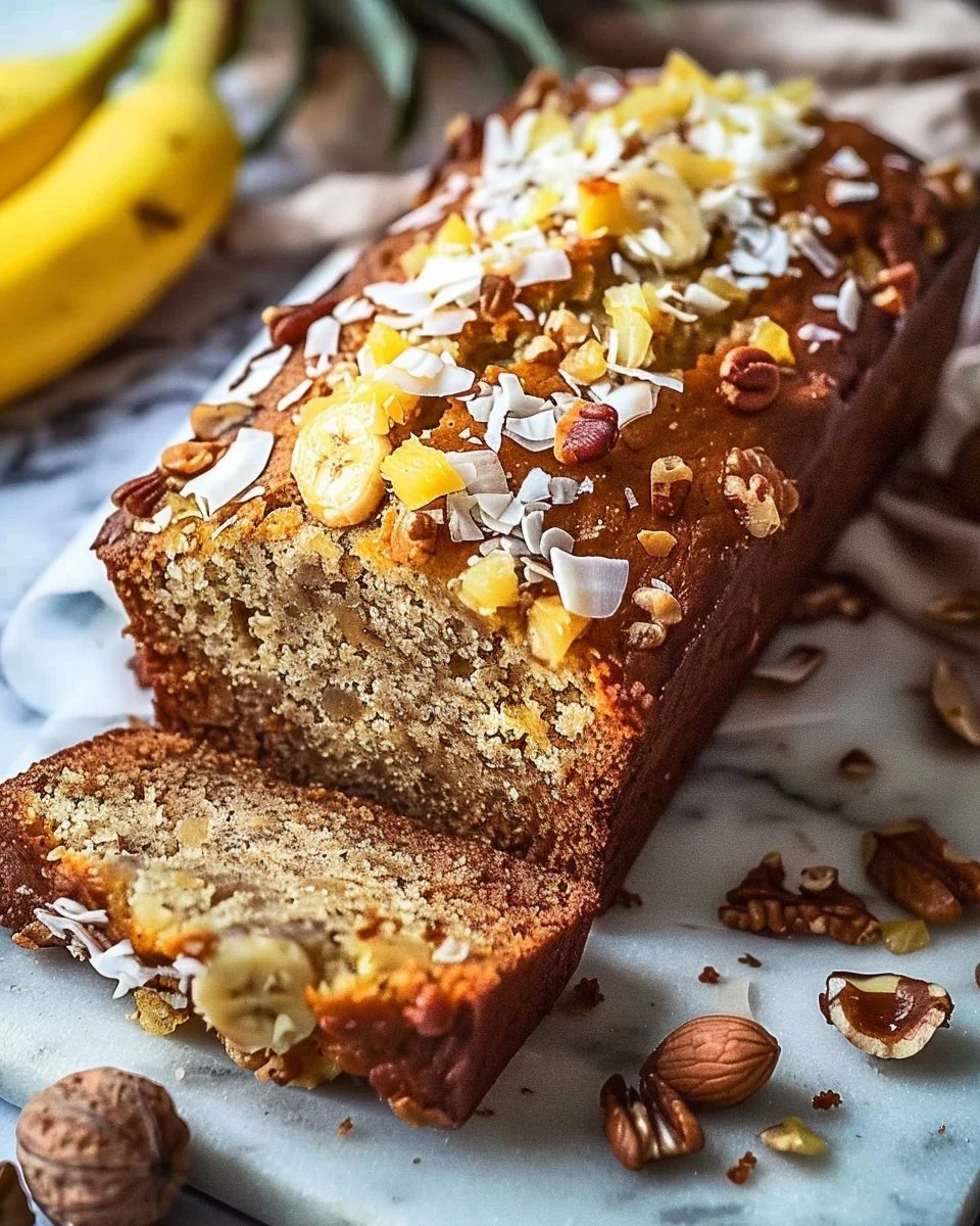Tropical Banana Pineapple Bread with Coconut and Nuts – A Moist Island-Inspired Classic