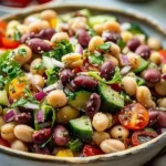 Vibrant bean salad featuring a mix of colorful beans and fresh vegetables