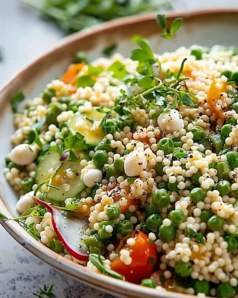 Vibrant Easter Spring Couscous Salad with fresh veggies and herbs