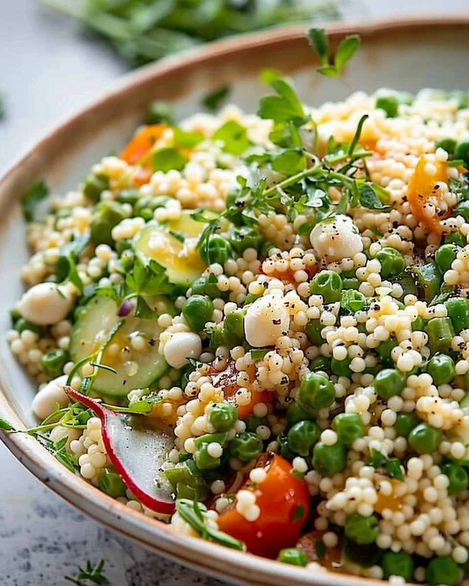Vibrant Easter Spring Couscous Salad with fresh veggies and herbs