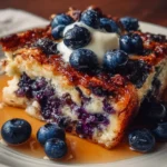Blueberry Buttermilk Pancake Casserole served in a baking dish