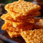 Delicious homemade cheddar crackers on a wooden serving platter.
