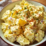 Delicious classic potato salad in a bowl, perfect for summer picnics.