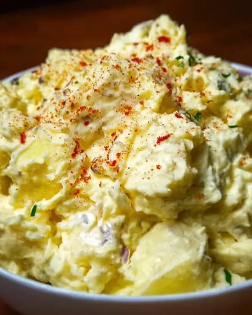 Delicious easy Southern potato salad in a bowl ready to serve