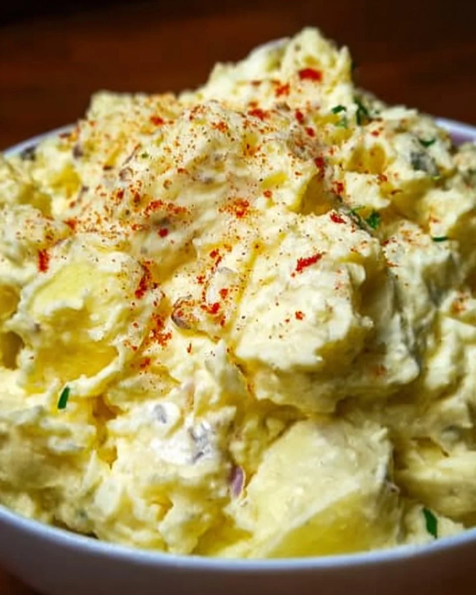 Delicious easy Southern potato salad in a bowl ready to serve