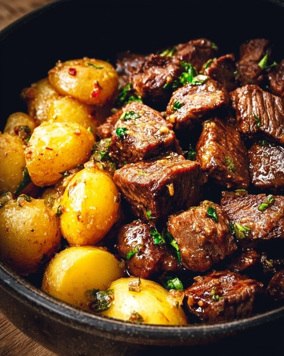 Garlic Butter Beef Bites with Potatoes