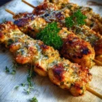 Delicious Garlic Parmesan Chicken Skewers ready to be served