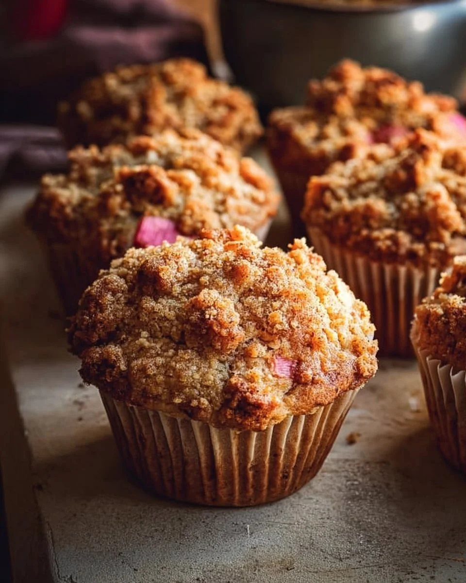 Homemade Rhubarb Oat Muffins with Cinnamon Butter Crumble