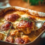 Simple French Chicken Casserole served in a rustic dish.