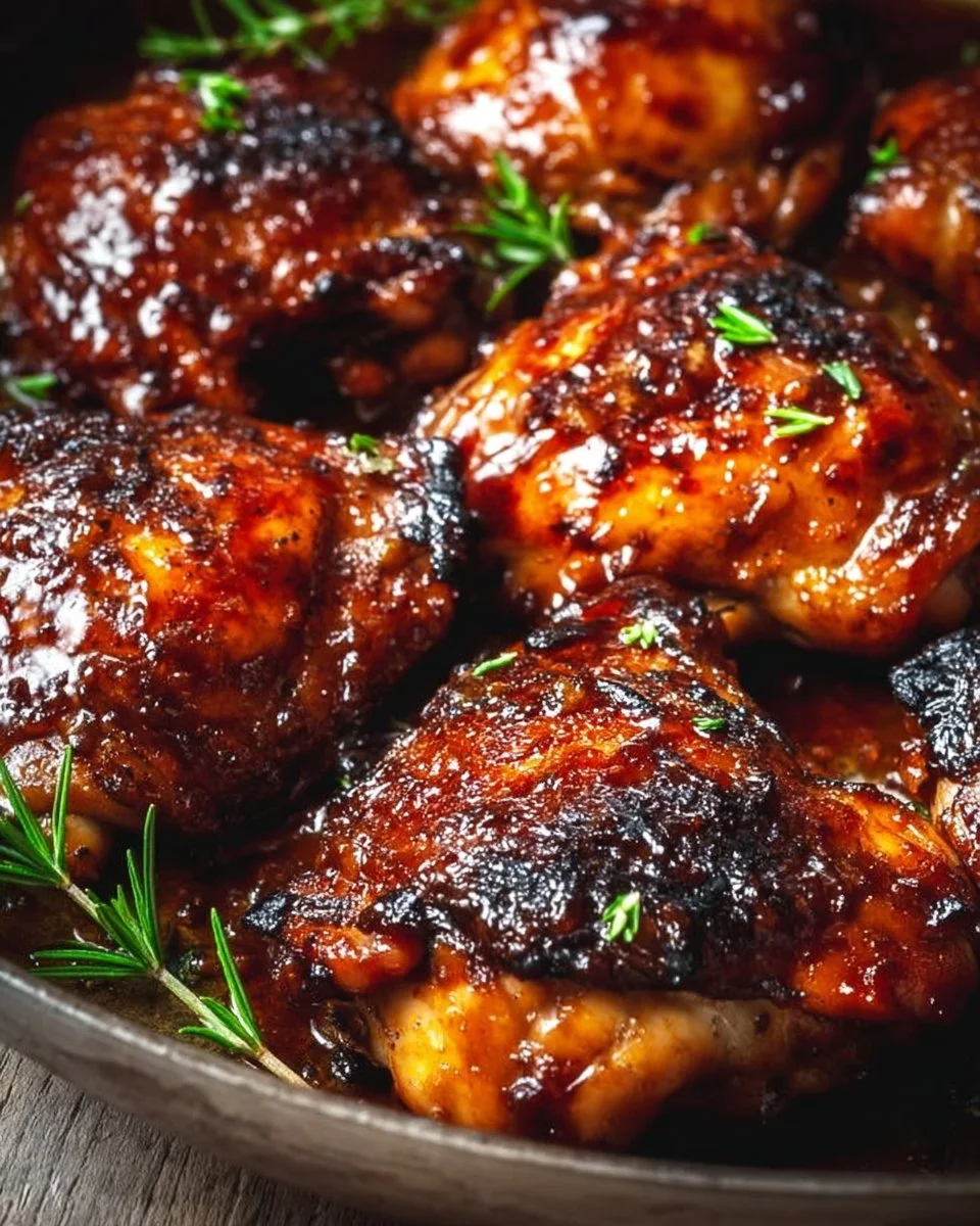 Sticky Caramelized BBQ Chicken Thighs