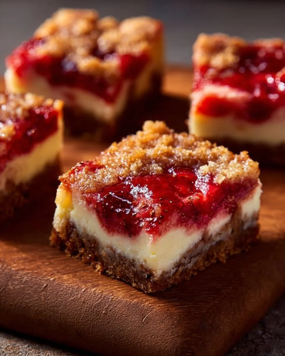 Sweet Strawberry Rhubarb Cheesecake Bars