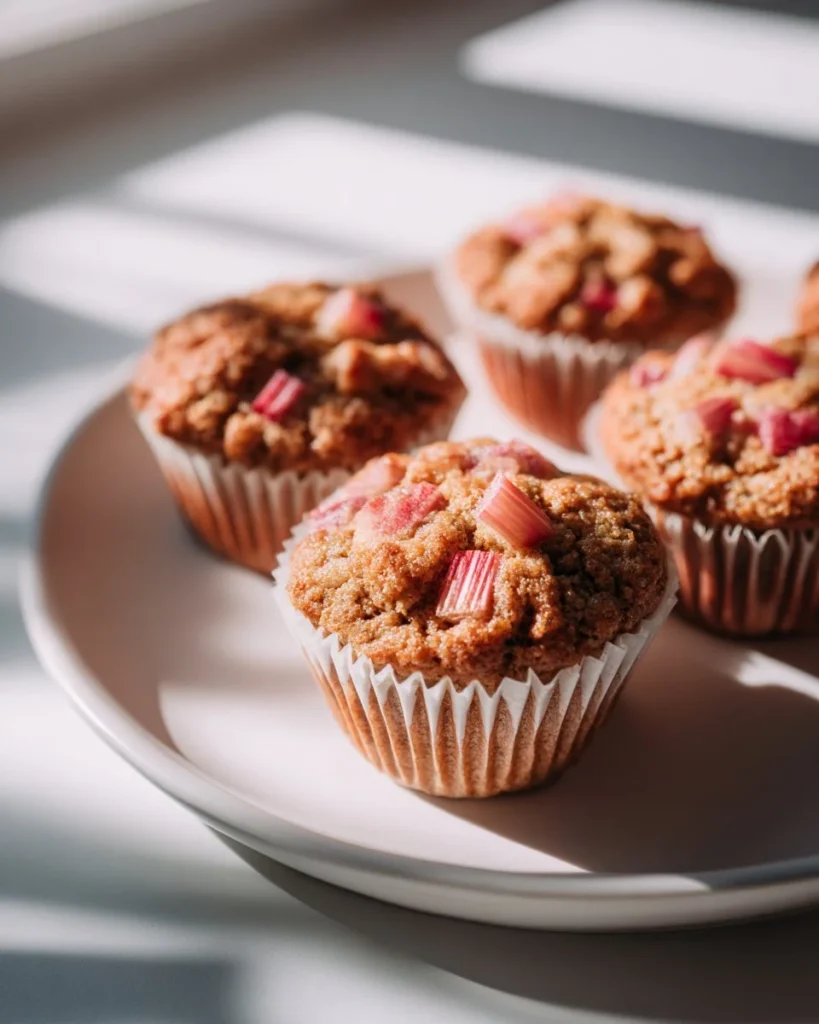 Delicious vegan gluten free rhubarb muffins fresh out of the oven