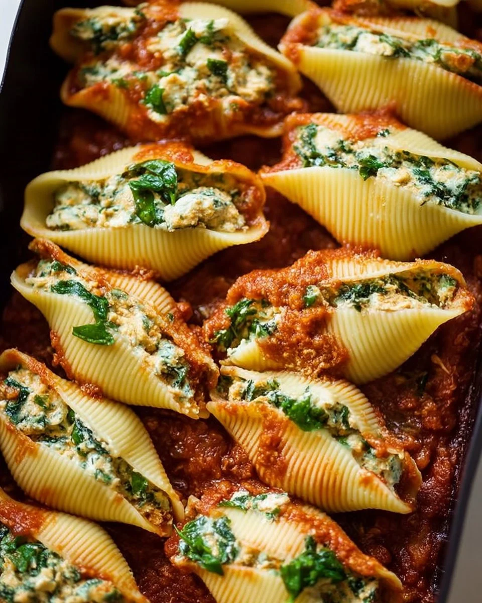 Delicious Vegan Stuffed Shells filled with plant-based ingredients and herbs.